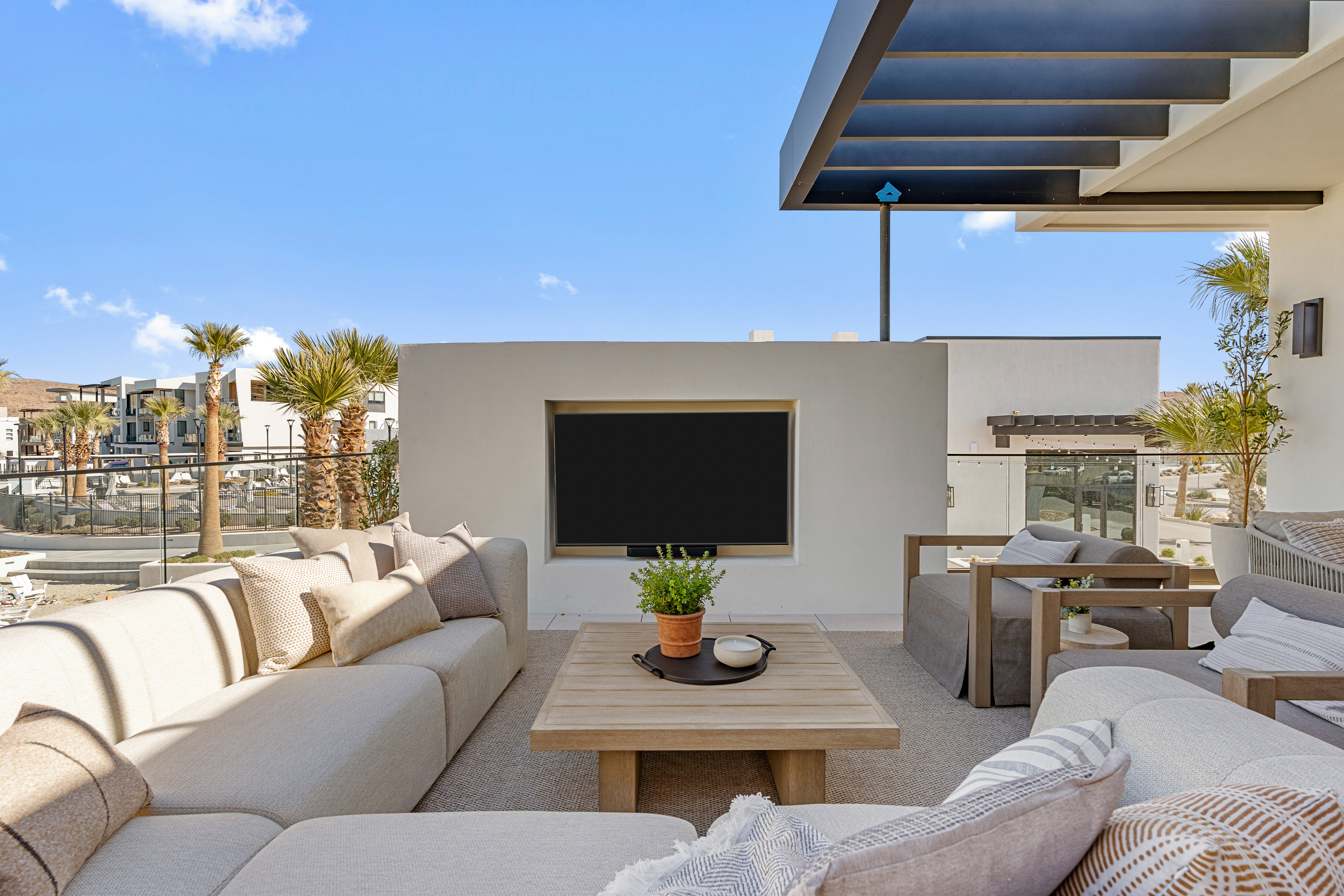 Living room with floor to ceiling windows