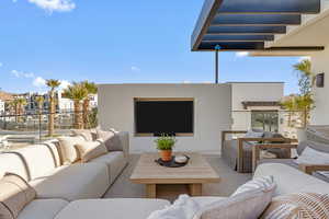 Living room with floor to ceiling windows
