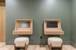 Bathroom with vanity and wood finished floors
