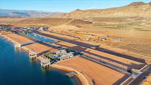 Bird's eye view of a water and mountain view