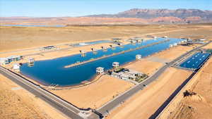 Bird's eye view of a water and mountain view