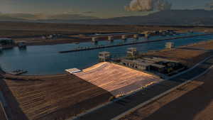 Dock with a water and mountain view