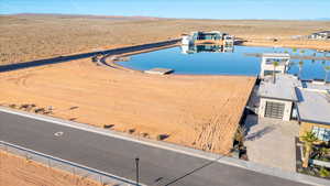 Bird's eye view of a water and mountain view