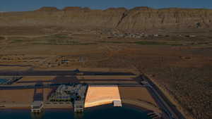 Bird's eye view of mountains and a desert landscape