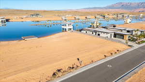 Bird's eye view of a water and mountain view