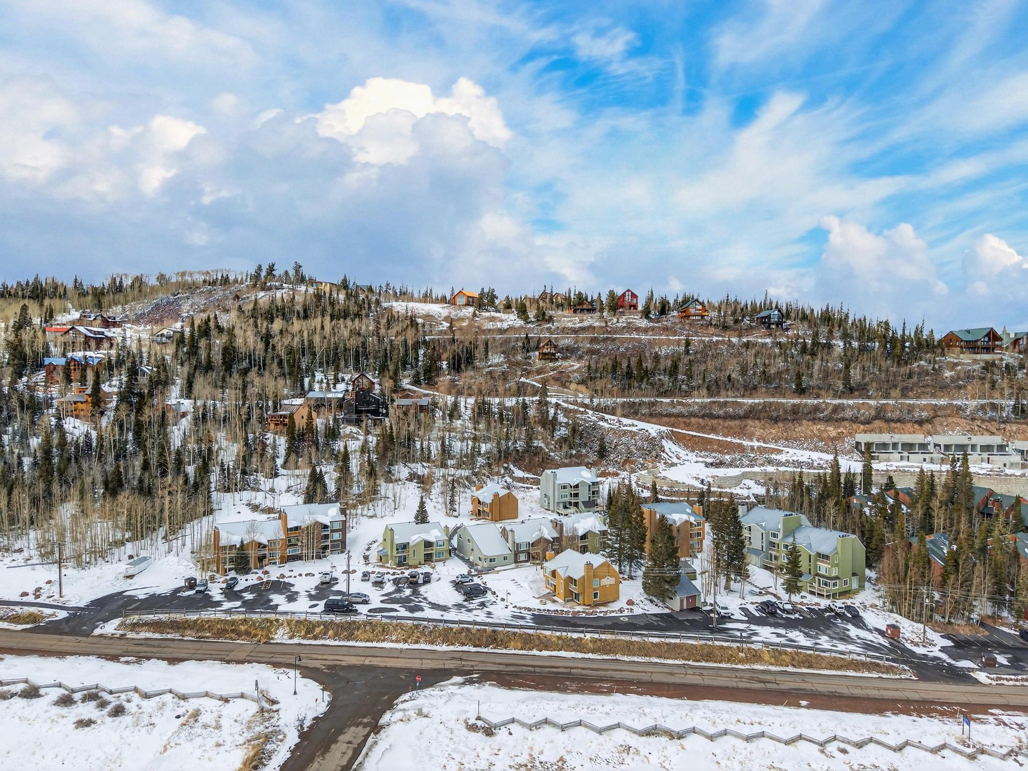 Aerial perspective of suburban area