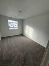 Spare room featuring light colored carpet and a textured ceiling