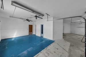 Garage with a ceiling fan