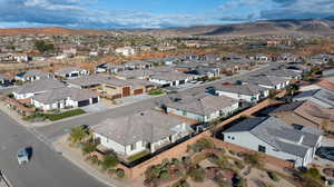 Aerial perspective of suburban area with mountains