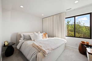 Bedroom featuring recessed lighting and carpet