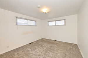 Carpeted empty room with baseboards