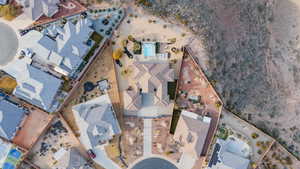 Aerial overview of property's location featuring nearby suburban area