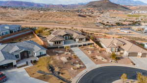Aerial perspective of suburban area with mountains
