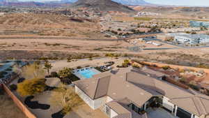 Drone / aerial view of a mountainous background