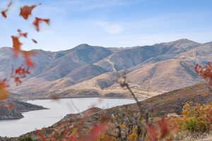 View of mountain background featuring a large body of water