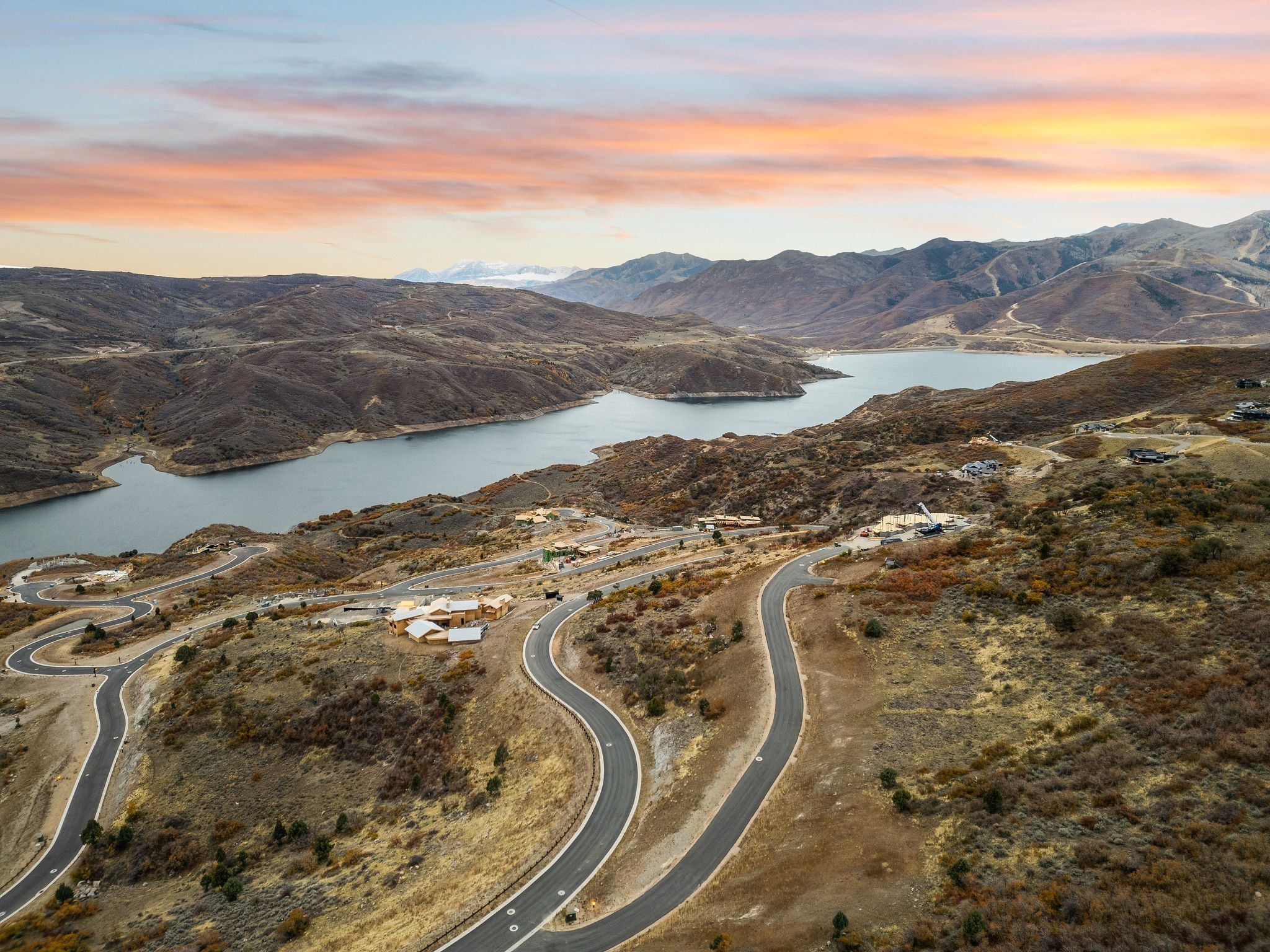 Aerial view of a water and mountain view