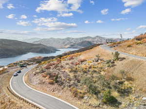 View of mountain background with a large body of water
