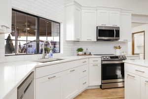 Beautiful view framed above kitchen sink.