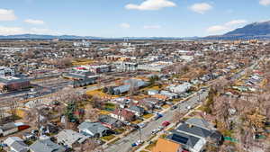 Aerial view of a mountain backdrop