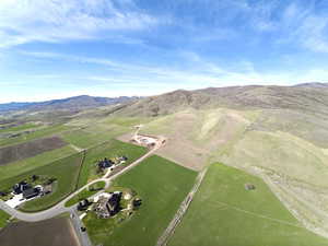 Overview of rural landscape with a mountainous background