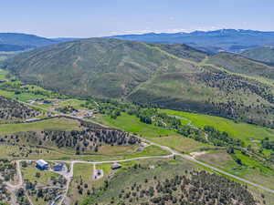 Aerial view of a mountain backdrop