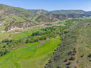 Aerial view of a mountain backdrop