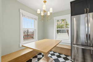 Dining space with suspended lighting