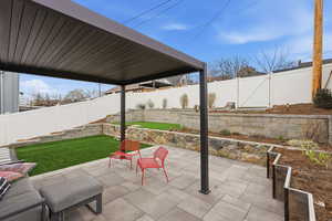 Fenced backyard featuring a patio area