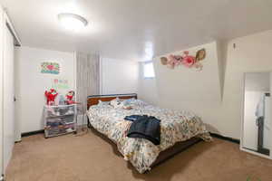 Bedroom with carpet flooring