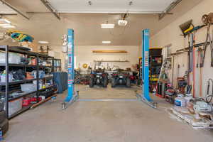 View of garage car lift