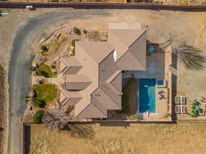 Drone / aerial view of a pool area
