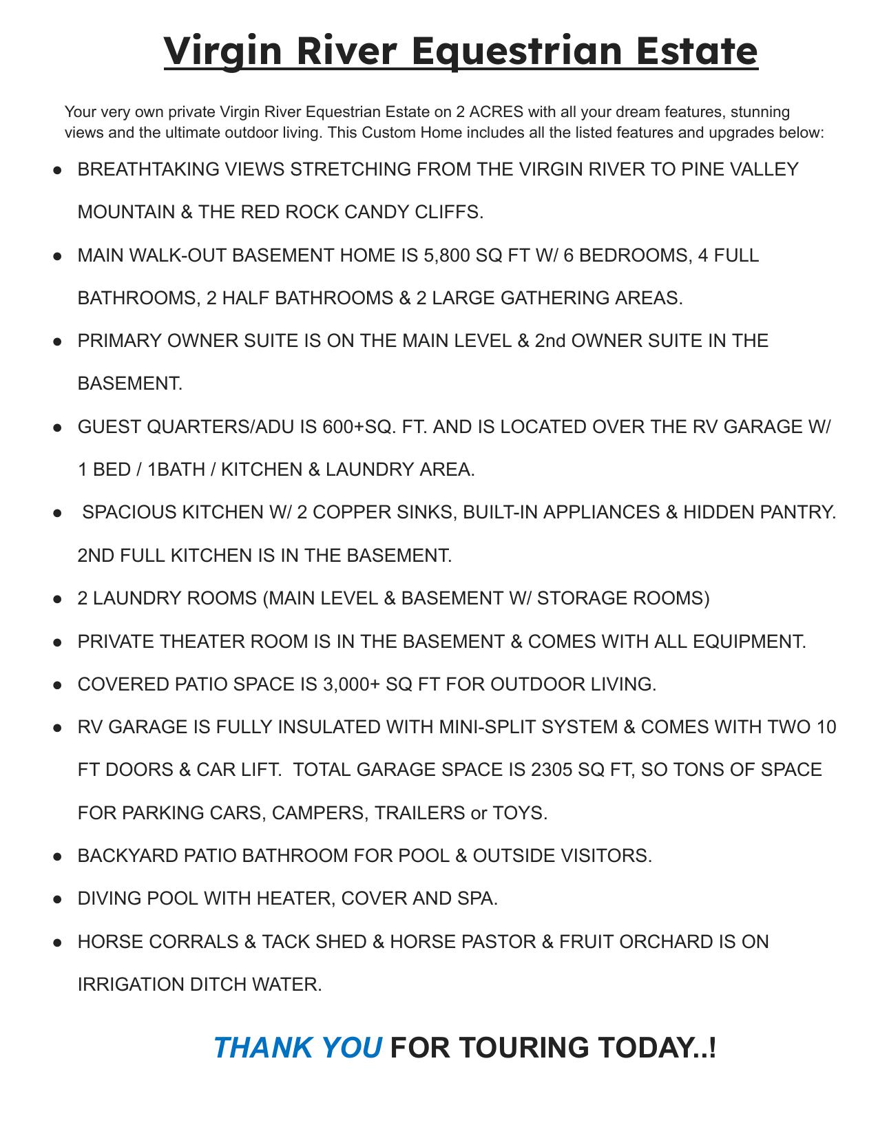 List of Property Features & Upgrades