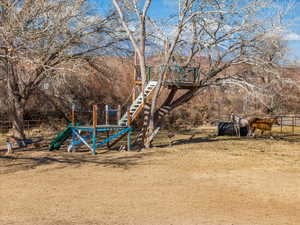 View of yard featuring a playground / Treehouse