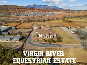 Aerial view of The Virgin River Equestrian Estate with mountains views