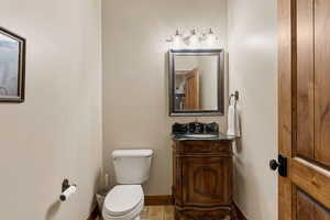 Half bath featuring vanity and toilet