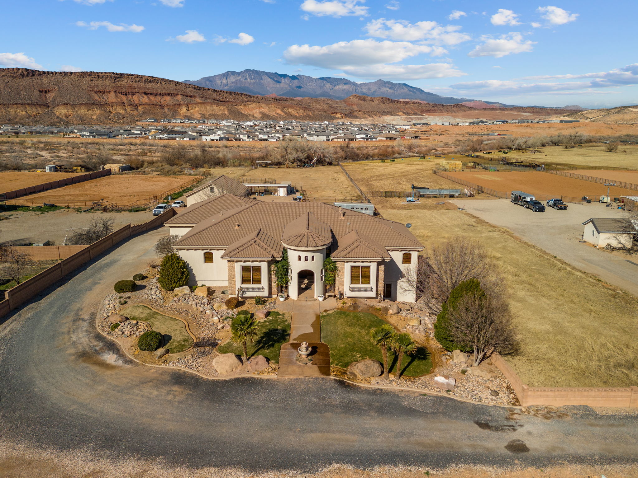 View of subject property featuring mountains