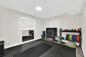 Workout area with baseboards