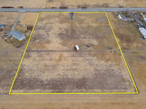 Overview of rural landscape featuring property boundaries highlighted