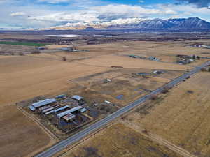 Overview of rural landscape featuring mountains
