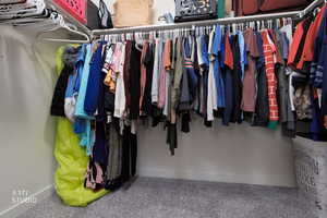 Walk in closet featuring carpet flooring