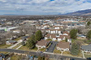 Aerial overview of property's location with a mountain backdrop