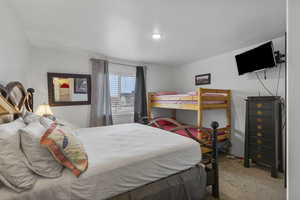 Bedroom with light carpet