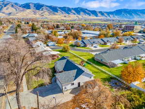 Aerial perspective of suburban area featuring mountains