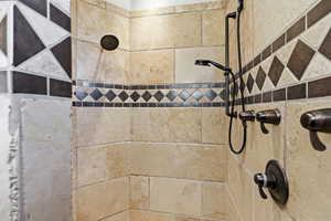 Bathroom view of tiled shower