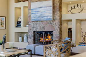 Living area with a fireplace