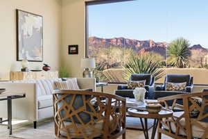 Dining space with a mountain view