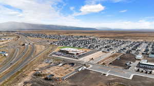 Bird's eye view of a mountainous background