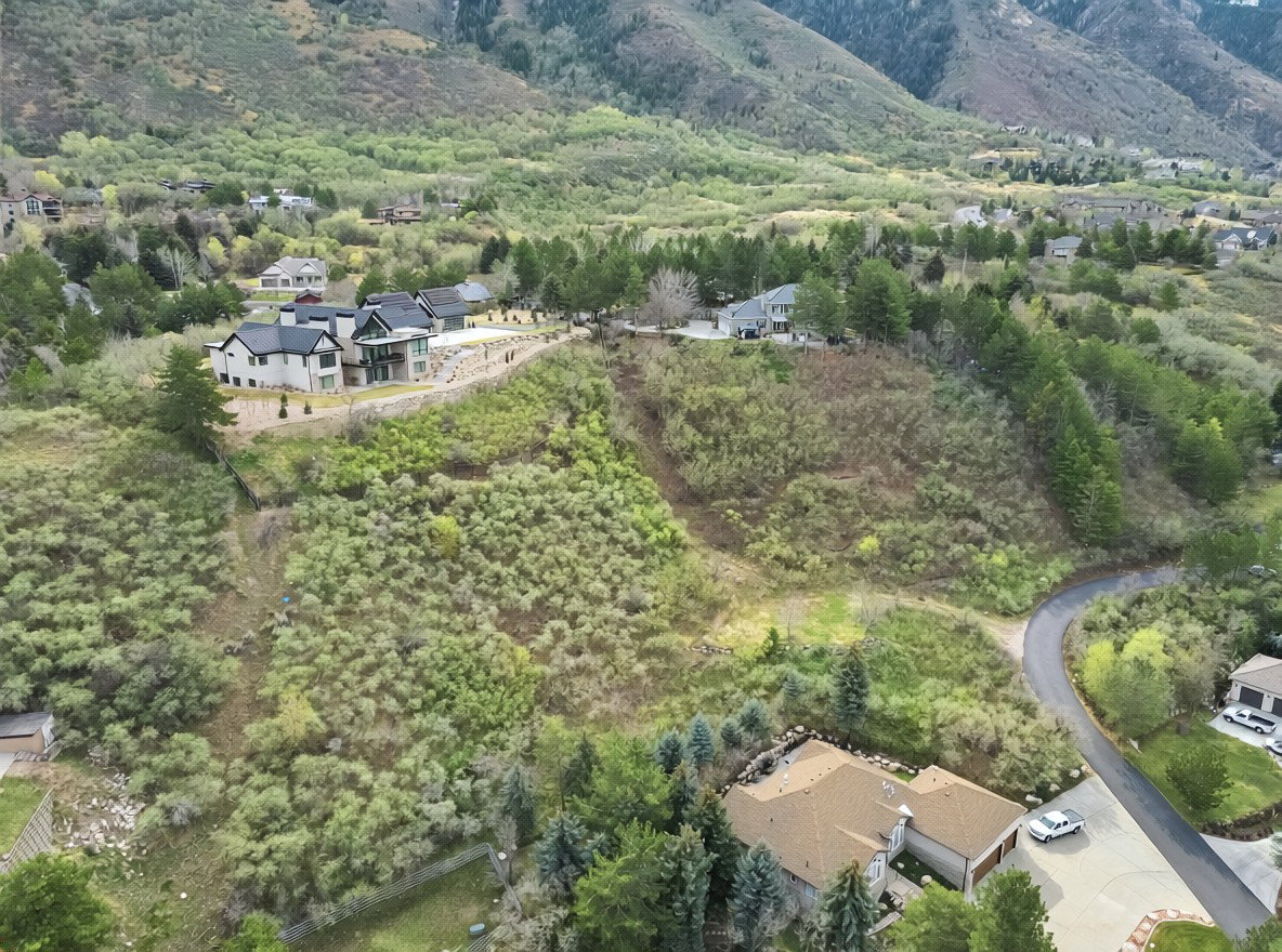 Aerial view of a mountainous background