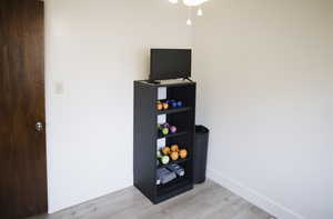 Bedroom currently being used as workout room.