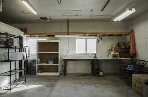 Garage with a workshop area